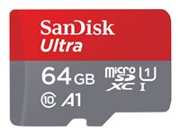 SanDisk Ultra - Flash-minneskort (microSDXC till SD-adapter inkluderad) - 64 GB - A1 / UHS Class 1 / Class10 - mikroSDXC UHS-I SDSQUAB-064G-GN6MA