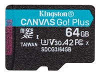 Kingston Canvas Go! Plus - Flash-minneskort - 64 GB - A2 / Video Class V30 / UHS-I U3 / Class10 - mikroSDXC UHS-I SDCG3/64GBSP