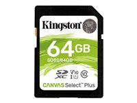 Kingston Canvas Select Plus - Flash-minneskort - 64 GB - Video Class V10 / UHS-I U1 / Class10 - SDXC UHS-I SDS2/64GB